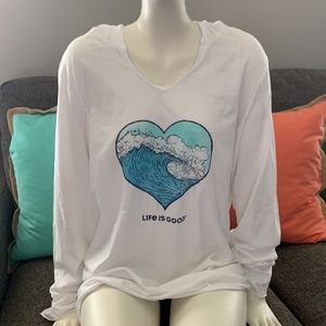 Life is Good waves & beach long sleeve tee with hood XL